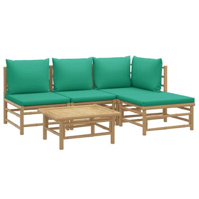vidaXL 5 Piece Patio Lounge Set with Green Cushions Bamboo