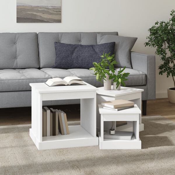vidaXL Coffee Table Set of 3 White Engineered wood Small to Large Set
