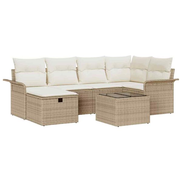 vidaXL Garden Sofa Set with Cushion 7 pcs Beige and Cream Poly Rattan