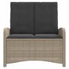 vidaXL Reclining Patio Bench with Cushions Light Gray Poly Rattan