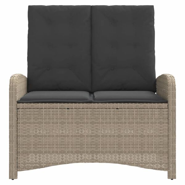 vidaXL Reclining Patio Bench with Cushions Light Gray Poly Rattan