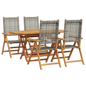 vidaXL Garden Dining Set 5 pcs Gray Solid acacia wood and poly rattan