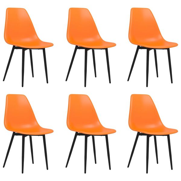 vidaXL Dining Chair Set of 6 Orange Polypropylene, Powder-Coated Metal