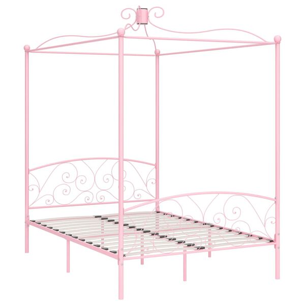 vidaXL Bed Frame Pink Metal, Plywood Double Classic/Traditional
