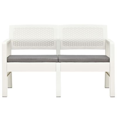 vidaXL 2-Seater Patio Bench with Cushions 47.2" Plastic White