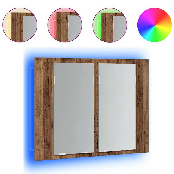 vidaXL LED Mirror Cabinet Old wood Engineered wood, Safety glass