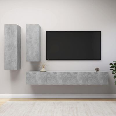 vidaXL 4 Piece TV Stand Set Concrete Gray Engineered Wood