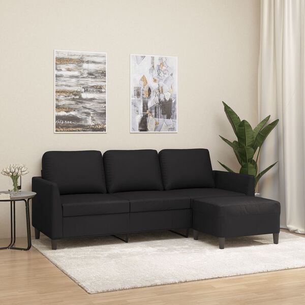 vidaXL 3-Seater Sofa With Footstool Black