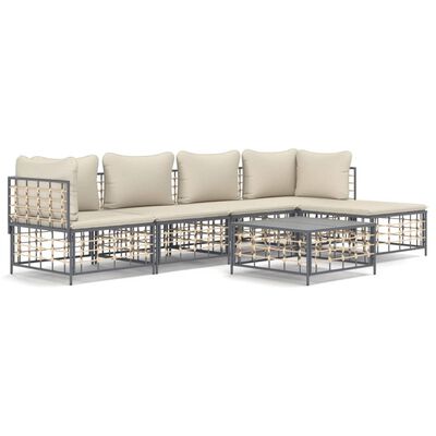 vidaXL 6 Piece Patio Lounge Set with Cushions Anthracite Poly Rattan