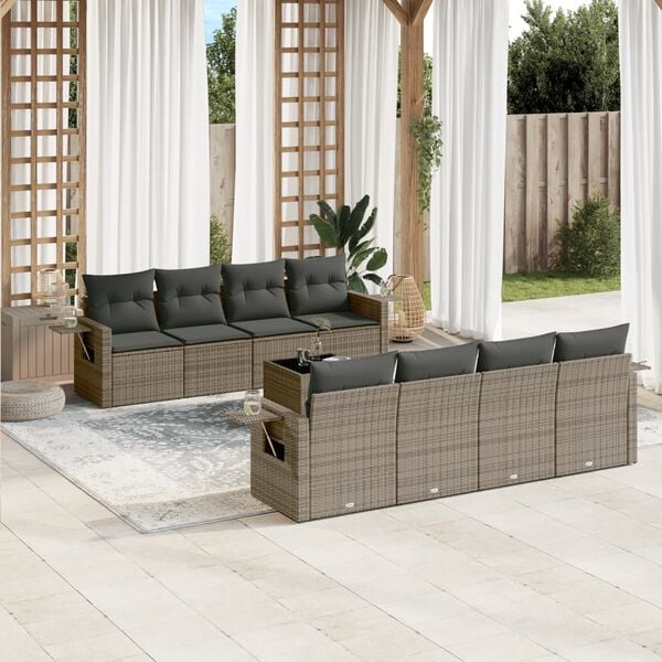 vidaXL Garden Sofa Set Grey PE Rattan, Powder-coated Steel Large Modular