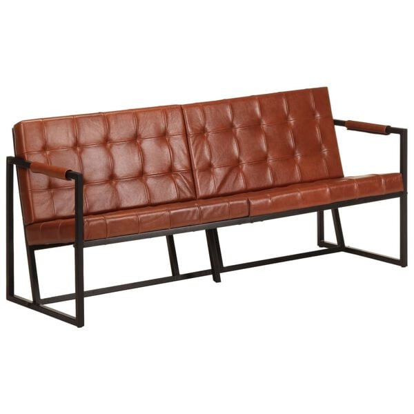 vidaXL Sofa Brown Goat Leather, Powder-Coated Steel 3-seater Industrial