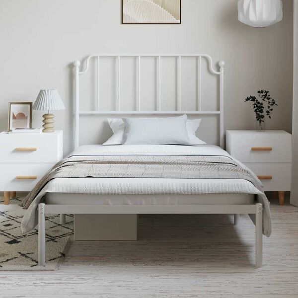 vidaXL Bed Frame White Powder-Coated Steel Single Bed Frame