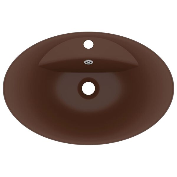 vidaXL Luxury Basin Overflow Oval Matt Dark Brown 23.0x15.4" Ceramic