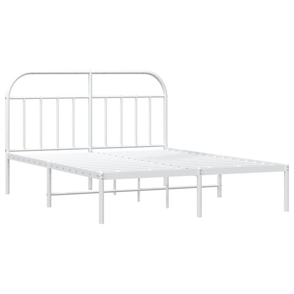 vidaXL Bed Frame White Powder-Coated Steel 55.1 x 78.7 in Tough