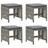 vidaXL Garden Stool Set of 4 Grey PE rattan Medium Durable