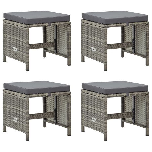 vidaXL Garden Stool Set of 4 Grey PE rattan Medium Durable