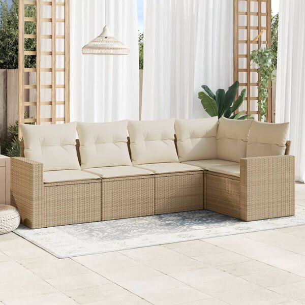 vidaXL Garden Sofa Set Beige PE Rattan Standard Modular
