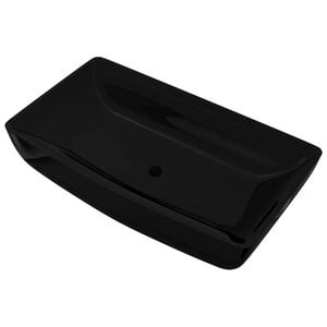 vidaXL Ceramic Bathroom Sink Basin Black Rectangular