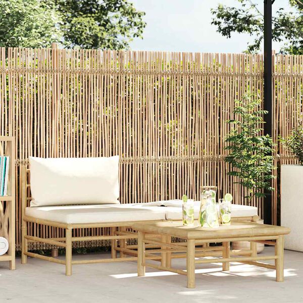 vidaXL Garden Lounge Set Cream White Bamboo, fabric (100% polyester)