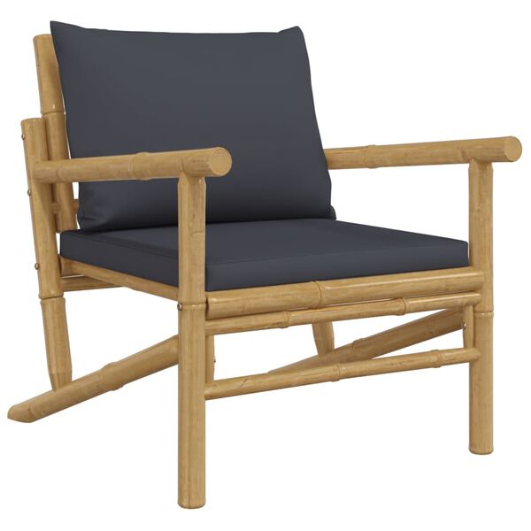 vidaXL Garden Chair Bamboo with a natural finish, Dark grey cushions