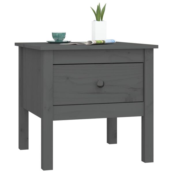 vidaXL Side Table Gray Solid pinewood Small Side Table Square Rustic