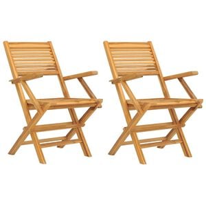 vidaXL Folding Garden Chair Set of 2 Natural Teak Solid teak wood