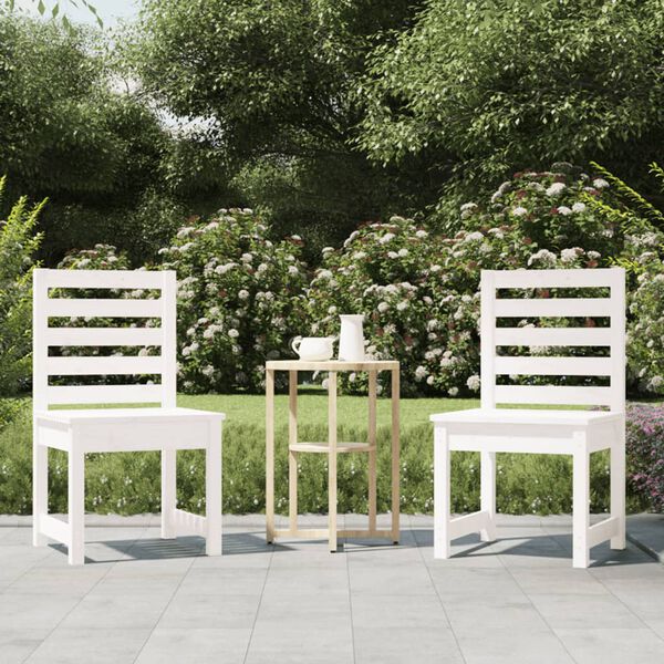 vidaXL Garden Chair Set of 2 White Solid Pine Wood Standard Durable