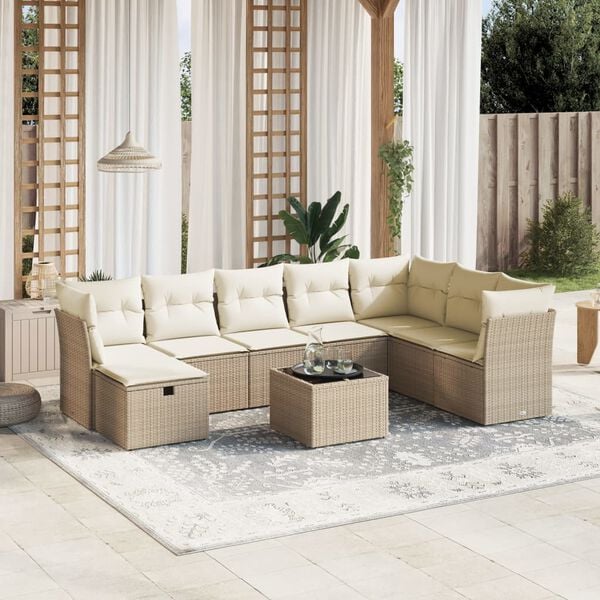 vidaXL Garden Sofa Set Beige Poly Rattan, Steel, Tempered Glass Large