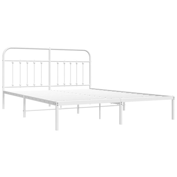 vidaXL Bed Frame White Powder-Coated Steel Double Bed Frame