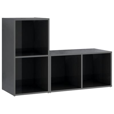 vidaXL TV Cabinets 2 pcs High Gloss Gray 28.3"x13.8"x14.4" Chipboard