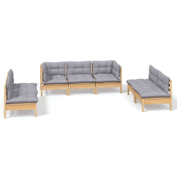 vidaXL Garden Lounge Set Grey Solid pine wood, 100% polyester fabric Large