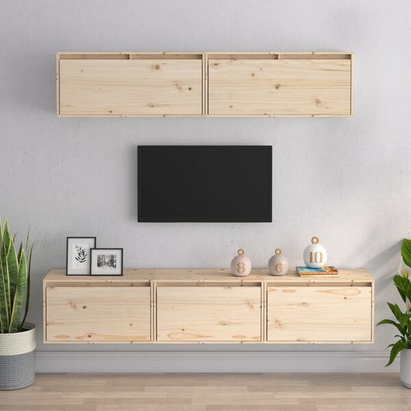 vidaXL TV Cabinet Set of 5 Untreated Solid Pine Wood Medium
