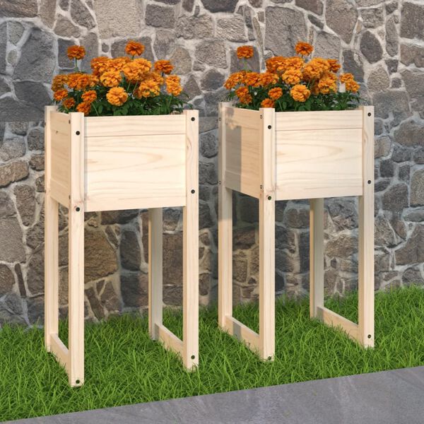 vidaXL Planter Set of 2 Natural wood Solid Pine Wood Medium