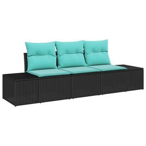 vidaXL Garden Sofa Set 3 pcs Black and Turquoise Poly Rattan