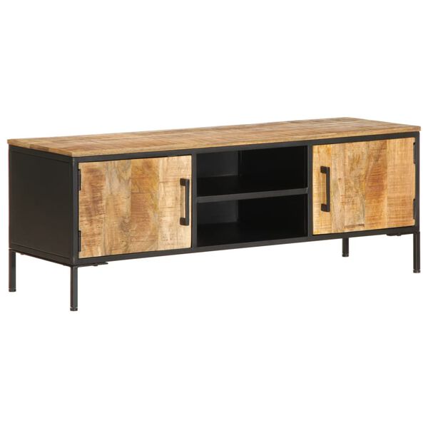 vidaXL TV Cabinet Rough mango wood, black Solid rough mango wood, iron