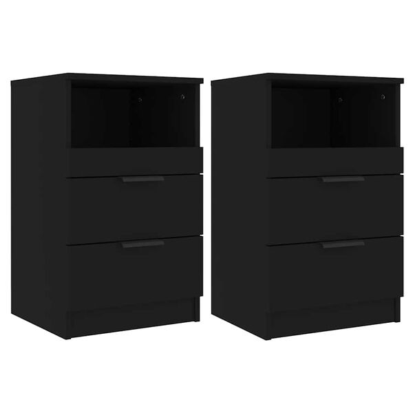 vidaXL Bedside Cabinet Set of 2 Black Engineered wood Medium