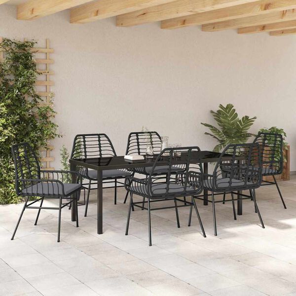 vidaXL Garden Dining Set 7 pcs Black Poly Rattan