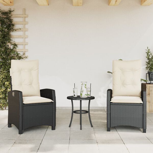 vidaXL Reclining Garden Chair Set of 2 Black, Cream White