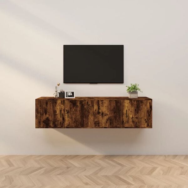 vidaXL Wall-mounted TV Cabinet Set of 2 Smoked Oak Engineered wood