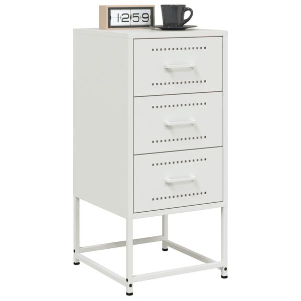 vidaXL Bedside Cabinet White Steel Medium Bedside Cabinet Rectangular
