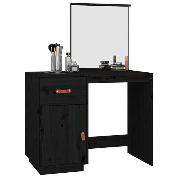 vidaXL Dressing Table Black Solid Pine Wood Medium Dressing Table