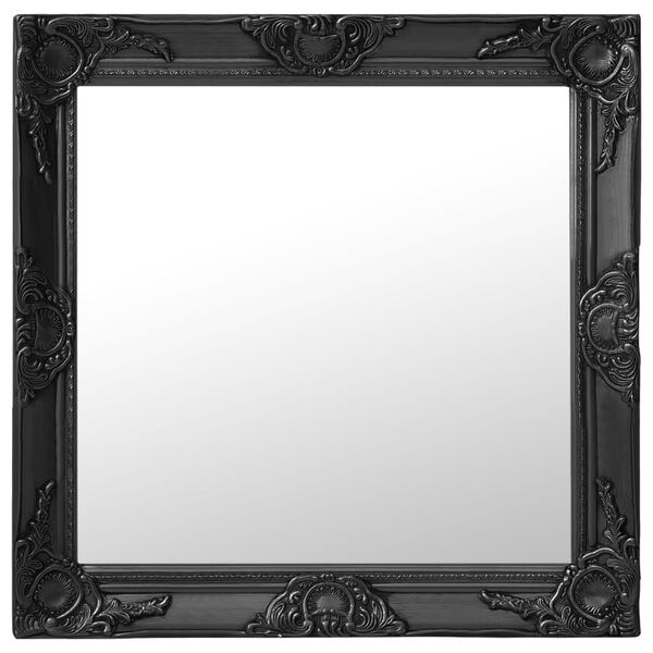 vidaXL Wall Mirror Black Wood, glass, engineered wood 23.6 in x 23.6 in
