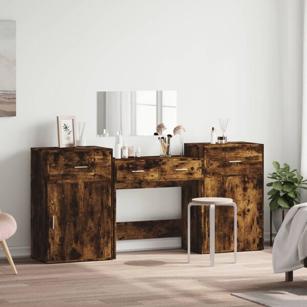 vidaXL Dressing Table Set Smoked Oak Engineered wood, glass Medium