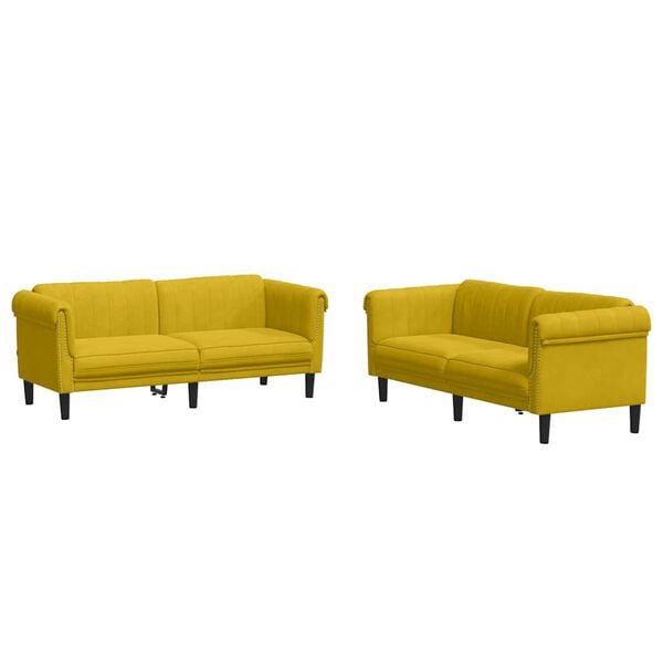 vidaXL Sofa Set Yellow Velvet (100% polyester), plywood, solid wood