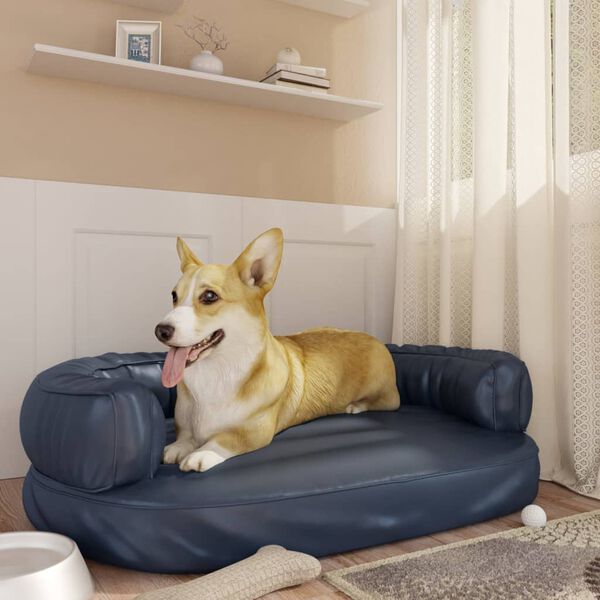 vidaXL Dog Bed Dark Blue Faux Leather Dog Bed Rectangular Modern