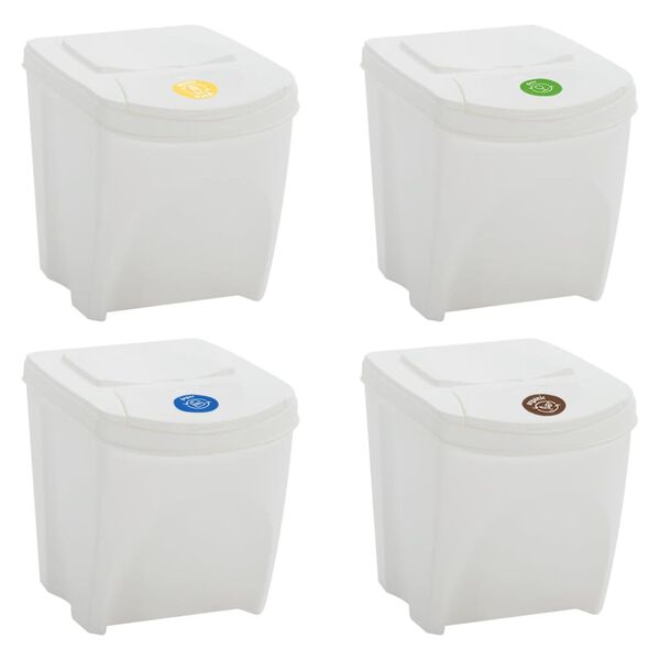vidaXL Stackable Garbage Bin Boxes 4 pcs White 26.4 gal Polypropylene