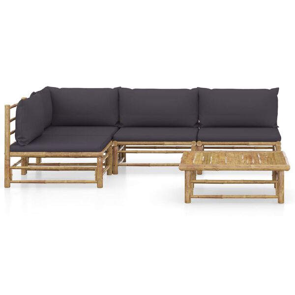 vidaXL Garden Lounge Set Dark Grey Bamboo, 100% Polyester Medium Modular