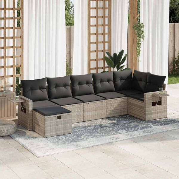 vidaXL Garden Sofa Set Light Grey PE Rattan, Powder-Coated Steel, Polyester