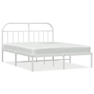 vidaXL Bed Frame White Powder-Coated Steel Double Bed Frame