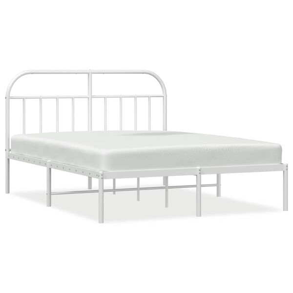 vidaXL Bed Frame White Powder-Coated Steel Double Bed Frame